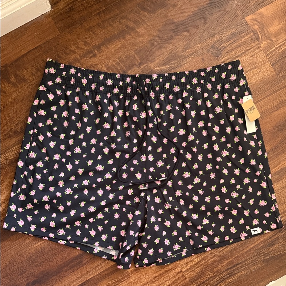PINK Victoria's Secret Black Floral Swim Shorts size XL